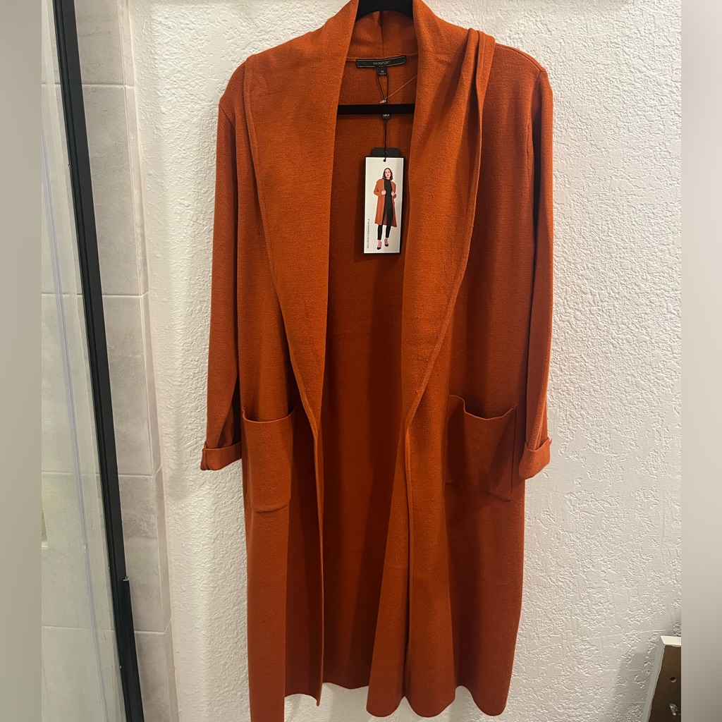 Maxsport Burnt Orange Open Front Long Cardigan Nwt